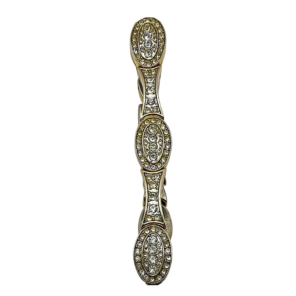 Gold-tone Oval Link Bracelet 7” Clear Pave-set Stones - Picture 5 of 6
